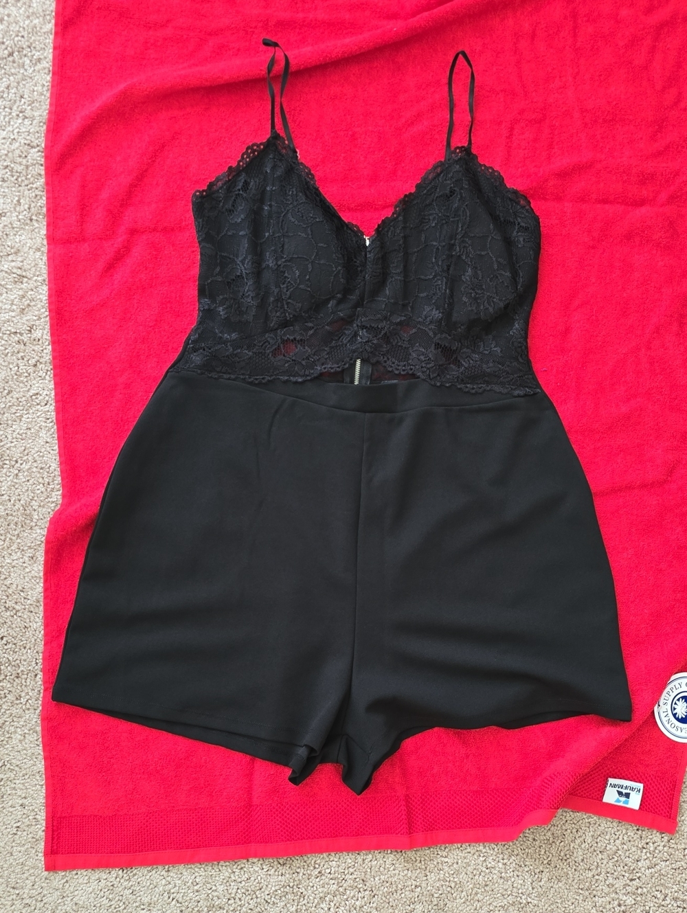 Justify Black Lace Romper with Spaghetti Straps